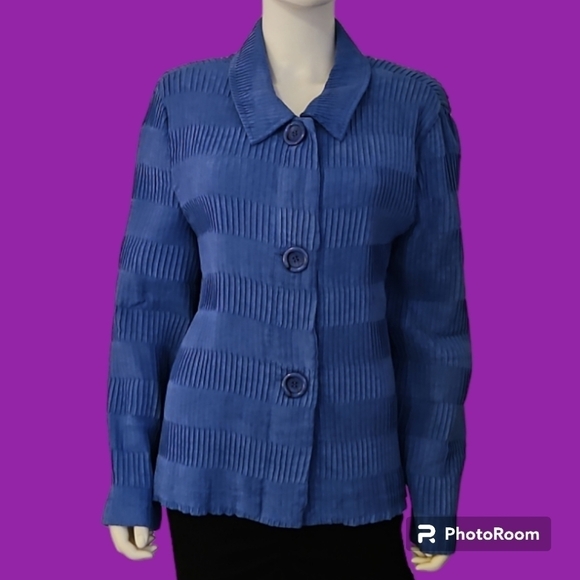 VTG ERIN LONDON Cornflower Button Down Pleated Shacket - Picture 1 of 8